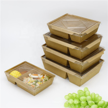 Bio-degradable Disposable Kraft paper food container take away fast food container 2 cells 1600ml